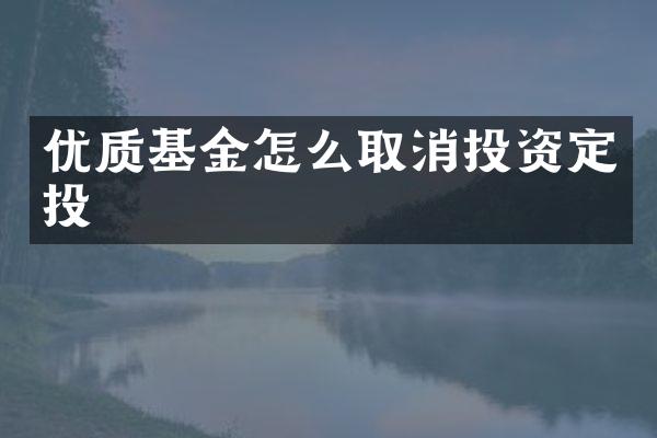 优质基金怎么取消投资定投