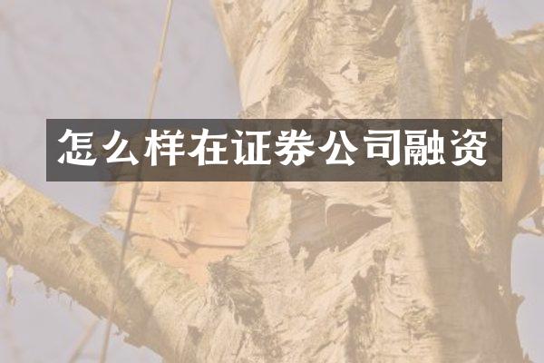 怎么样在证券公司融资