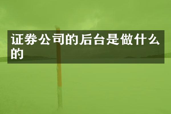 证券公司的后台是做什么的