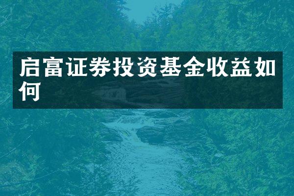 启富证券投资基金收益如何