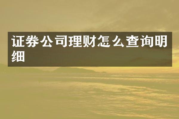 证券公司理财怎么查询明细