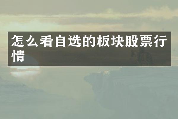 怎么看自选的板块股票行情