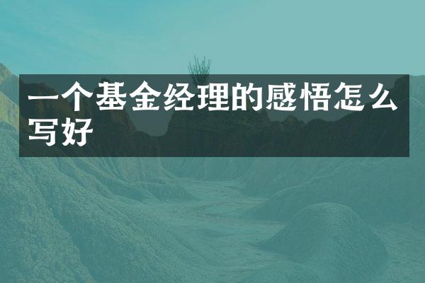 一个基金经理的感悟怎么写好