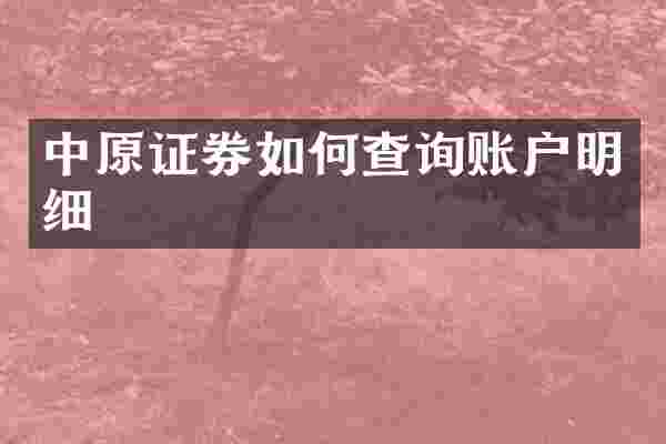中原证券如何查询账户明细