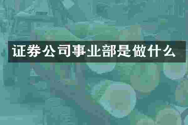 证券公司事业部是做什么