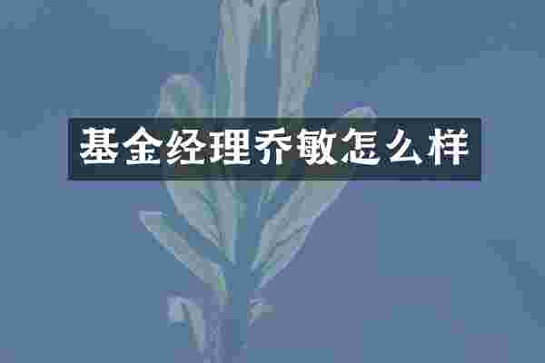 基金经理乔敏怎么样