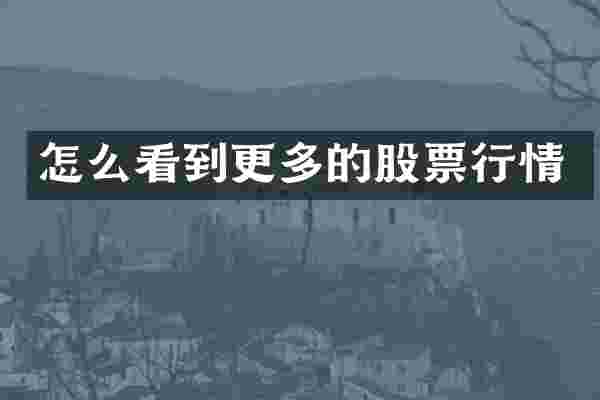 怎么看到更多的股票行情