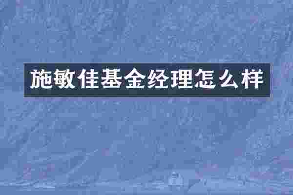 施敏佳基金经理怎么样