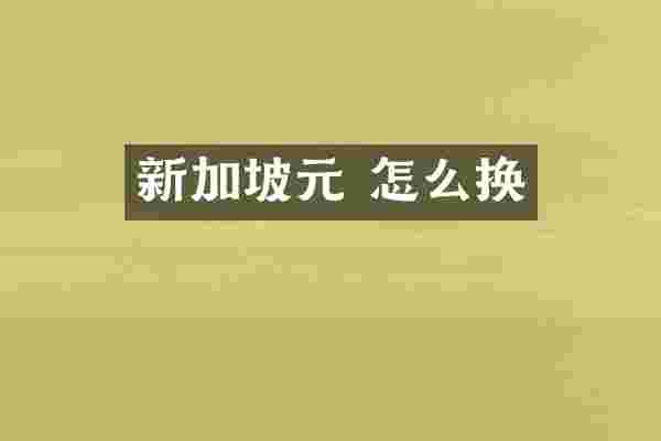 新加坡元 怎么换