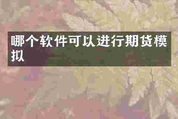 哪个软件可以进行期货模拟