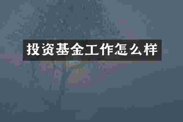 投资基金工作怎么样