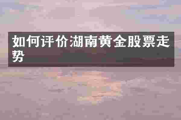 如何评价湖南黄金股票走势