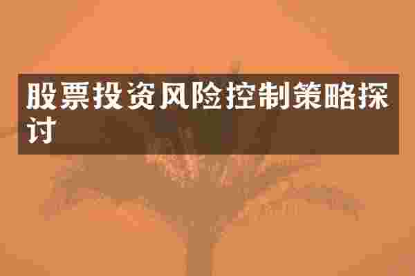 股票投资风险控制策略探讨